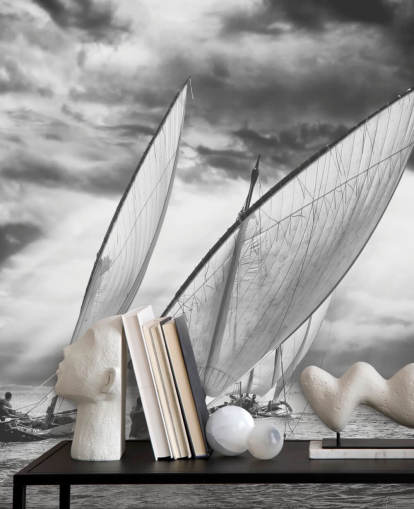 Black and White Boats Wallpaper