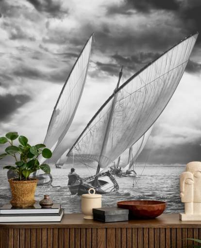 Black and White Boats Wallpaper