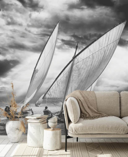 Black and White Boats Wallpaper