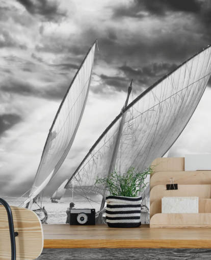 Papier Peint Bateaux en Noir et Blanc