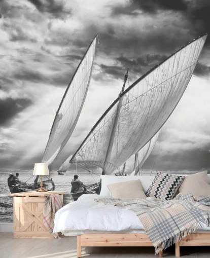 Papel Pintado Barcos Blancos Y Negros