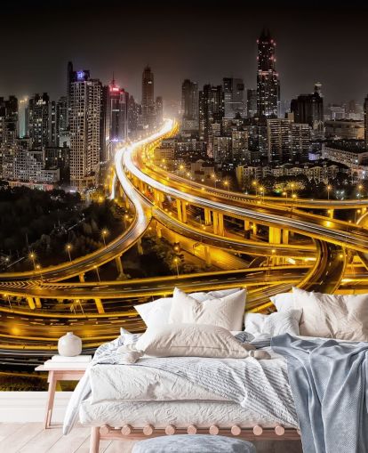 shanghai lit up at night wallpaper