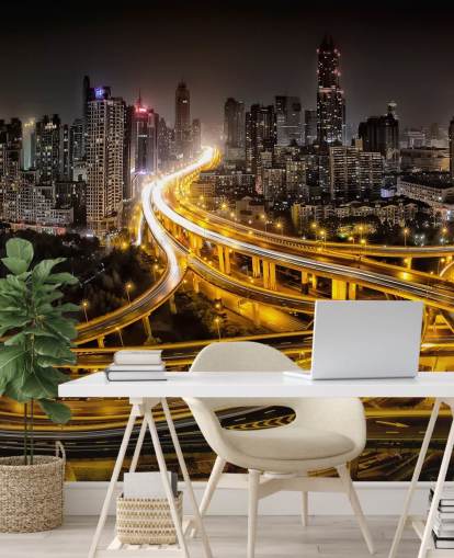 papel de parede de xangai iluminado à noite