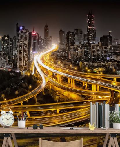 shanghai lit up at night wallpaper