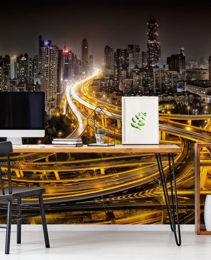 shanghai lit up at night wallpaper