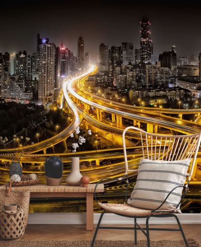 carta da parati shanghai illuminata di notte