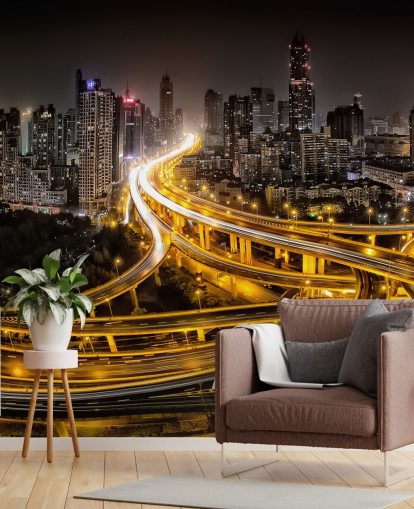 shanghai lit up at night wallpaper