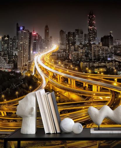 fondo de pantalla de shanghai iluminado por la noche