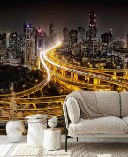 Shanghai illuminé la nuit fond d'écran