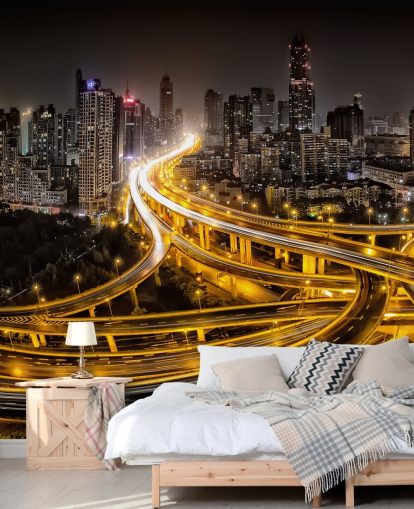 shanghai lit up at night wallpaper