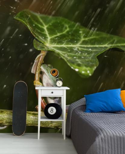 Frog Holding Leaf Umbrella Wallpaper Frog Holding Leaf Umbrella Wallpaper