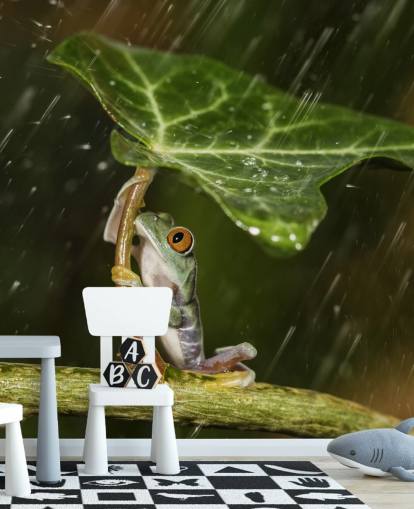 Frosch hält Blatt-Regenschirm Wallpaper