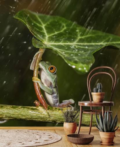 Frog Holding Leaf Umbrella Wallpaper