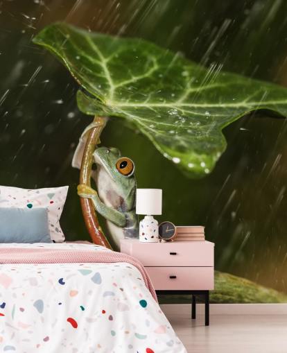 Frosch hält Blatt-Regenschirm Wallpaper