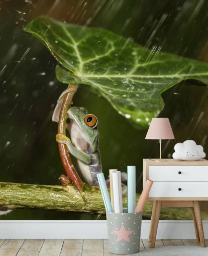 Frog Holding Leaf Umbrella Wallpaper