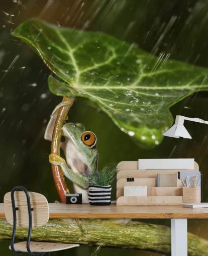 Frog Holding Leaf Umbrella Wallpaper