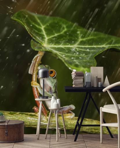 Frog Holding Leaf Umbrella Wallpaper Frog Holding Leaf Umbrella Wallpaper