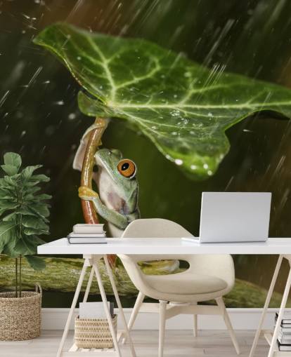 Frog Holding Leaf Umbrella Wallpaper