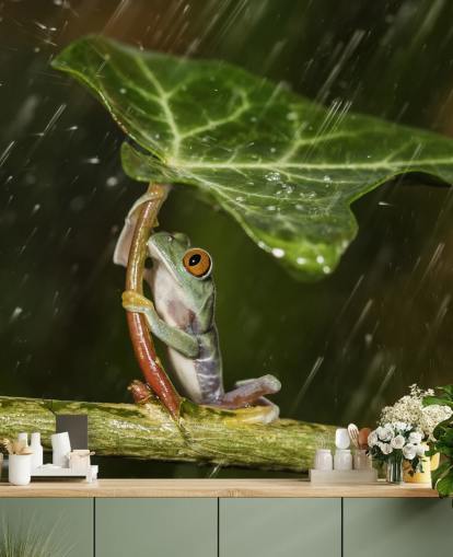 Frog Holding Leaf Umbrella Wallpaper