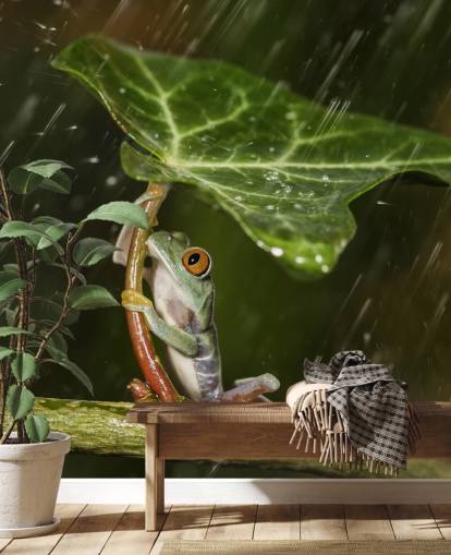 Frog Holding Leaf Umbrella Wallpaper Frog Holding Leaf Umbrella Wallpaper