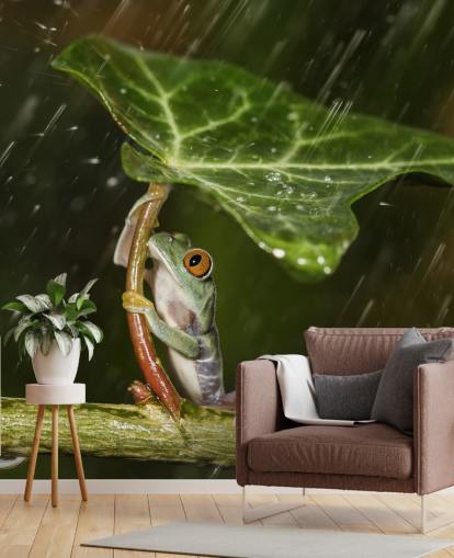 Frog Holding Leaf Umbrella Wallpaper