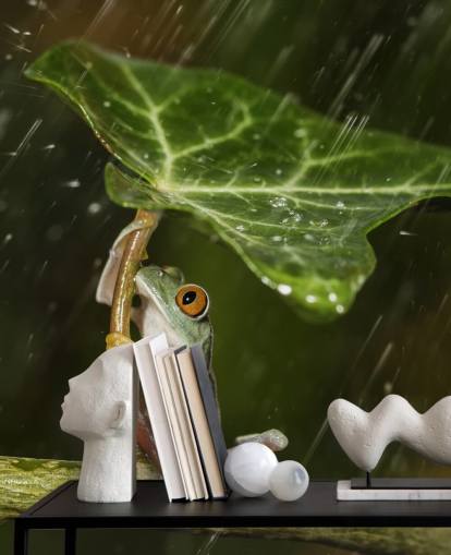 Frog Holding Leaf Paraplu Behang