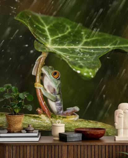 Frog Holding Leaf Umbrella Wallpaper