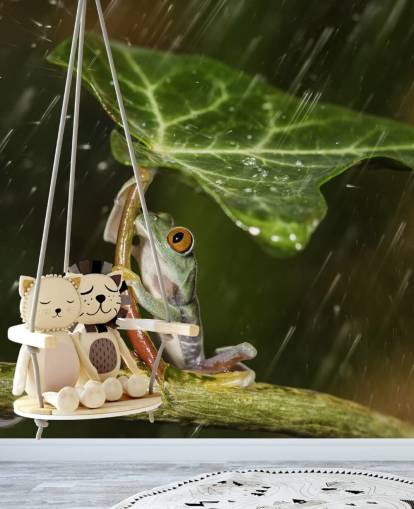 Frog Holding Leaf Umbrella Wallpaper Frog Holding Leaf Umbrella Wallpaper