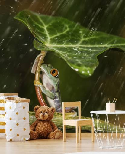 Frosch hält Blatt-Regenschirm Wallpaper