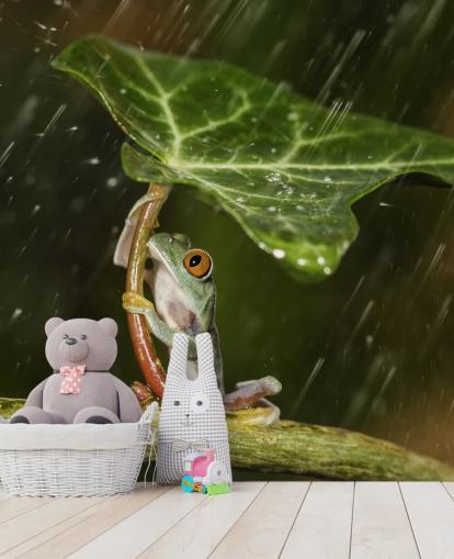 Frog Holding Leaf Umbrella Wallpaper