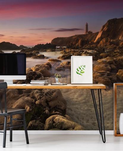 sunset rocky beach wallpaper