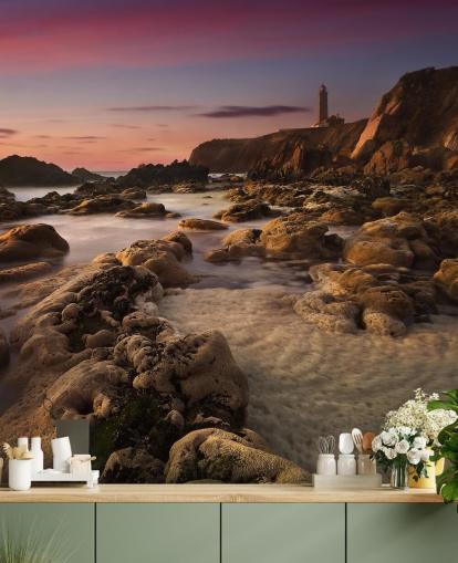 sunset rocky beach wallpaper