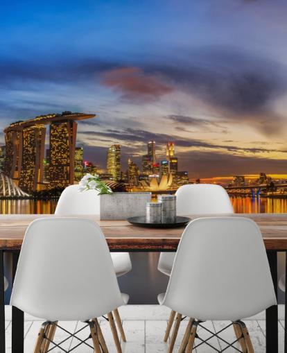 city by bay bij schemering behang