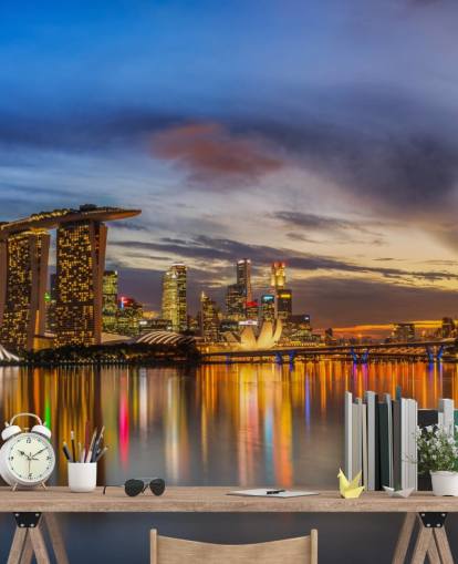 city by bay bij schemering behang