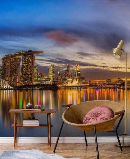 city by bay bij schemering behang