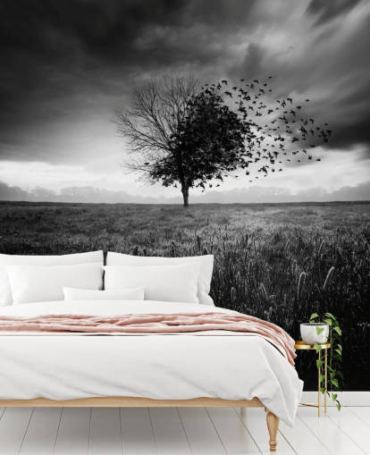 Black and White Tree in Field Wallpaper