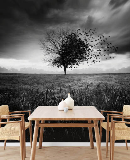 Black and White Tree in Field Wallpaper