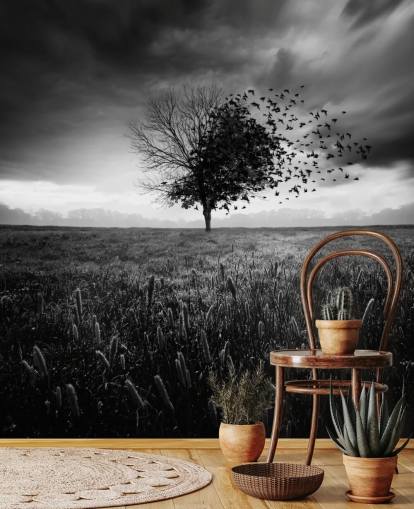 Black and White Tree in Field Wallpaper