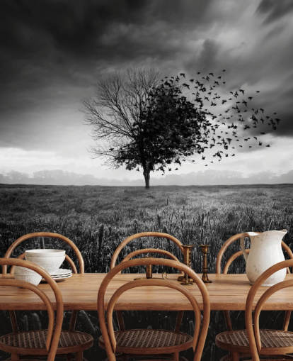 Black and White Tree in Field Wallpaper