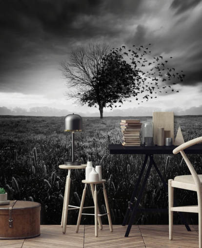 Black and White Tree in Field Wallpaper