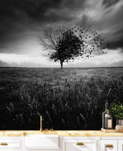Black and White Tree in Field Wallpaper Black and White Tree in Field Wallpaper