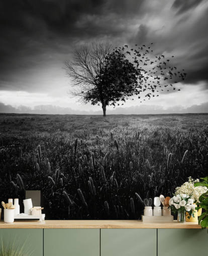 Black and White Tree in Field Wallpaper