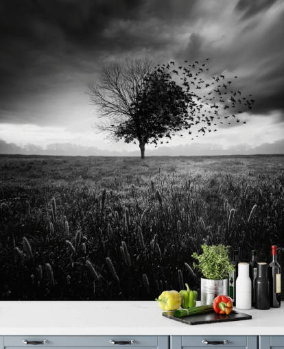 Black and White Tree in Field Wallpaper Black and White Tree in Field Wallpaper