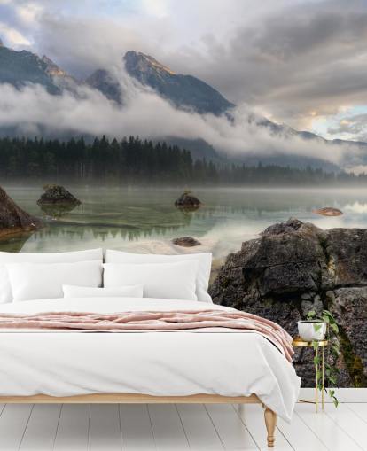 Rocky Misty Lake Wallpaper