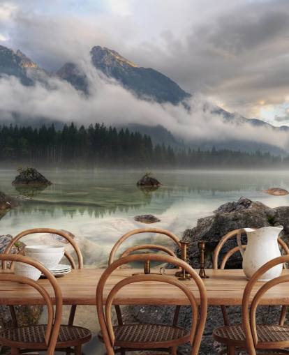 Papier peint Rocky Misty Lake Papier peint Rocky Misty Lake