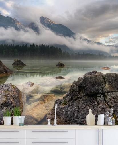 Carta da parati Rocky Misty Lake