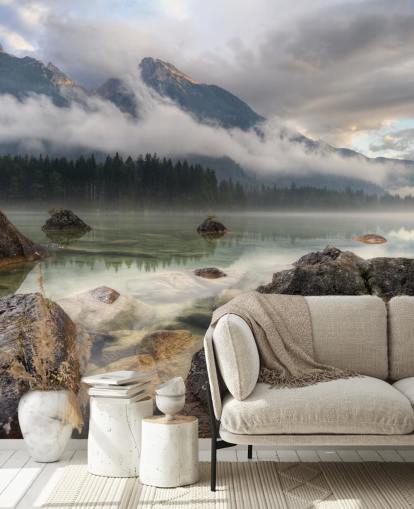 Rocky Misty Lake Wallpaper