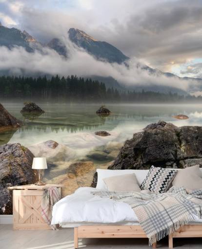 Rocky Misty Lake Wallpaper