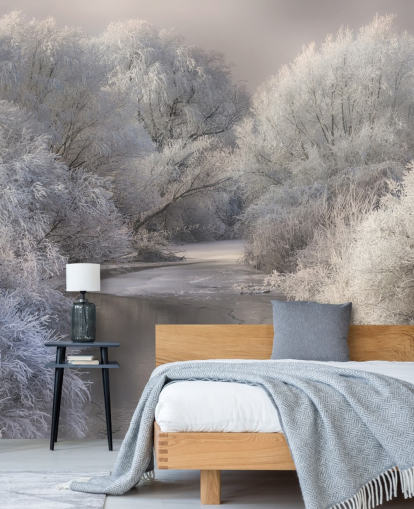 Snöig skog och Lake Bakgrund