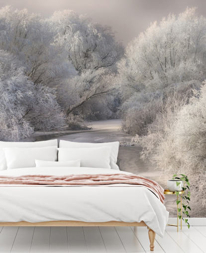 Snowy Forest and Lake Wallpaper